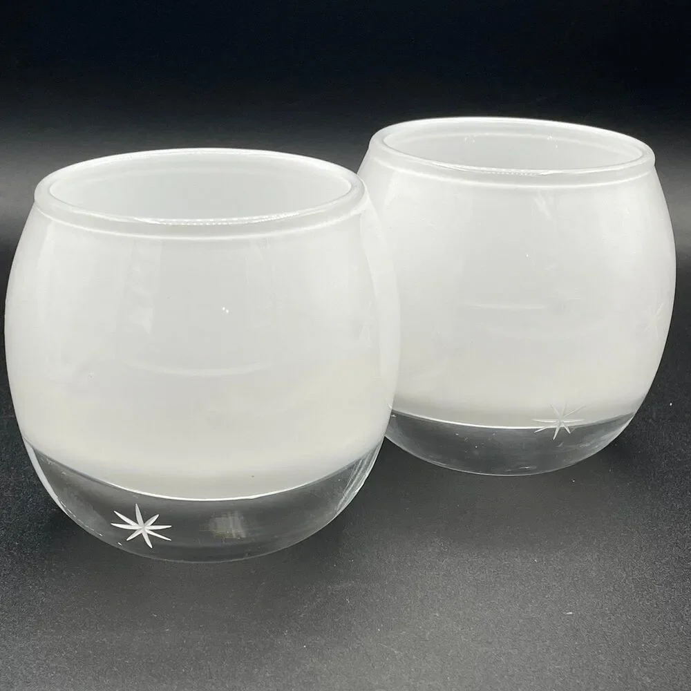 Crate & Barrel White Starburst Etched Glass Votive Candle Holder Poland MCM